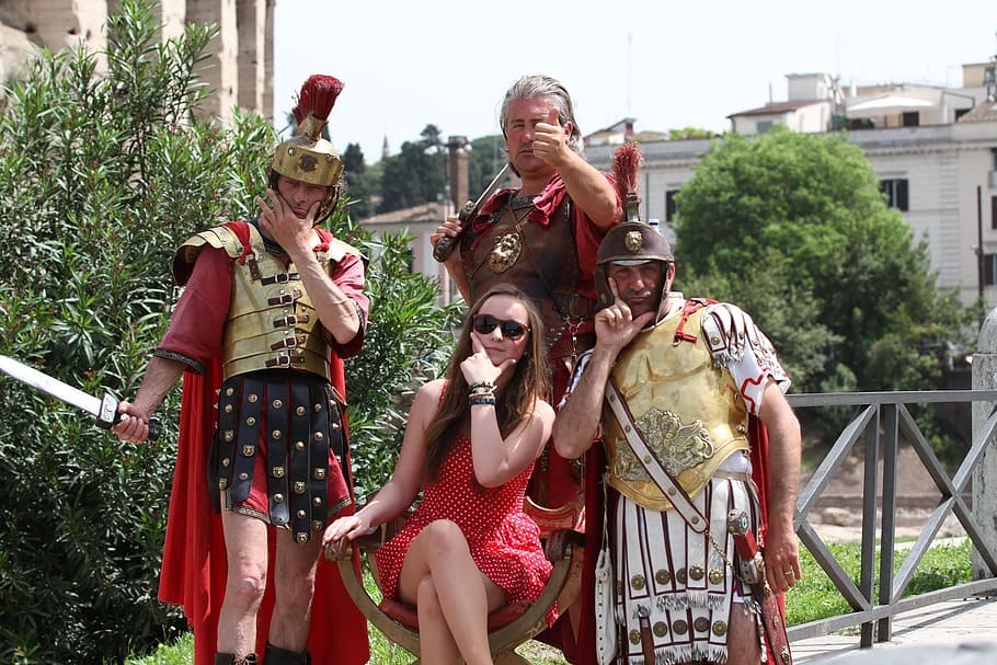 Rome, Tourism, Colosseum, Legionnaires, gladiators, people, cultures, men, color Image, traditional Clothing
