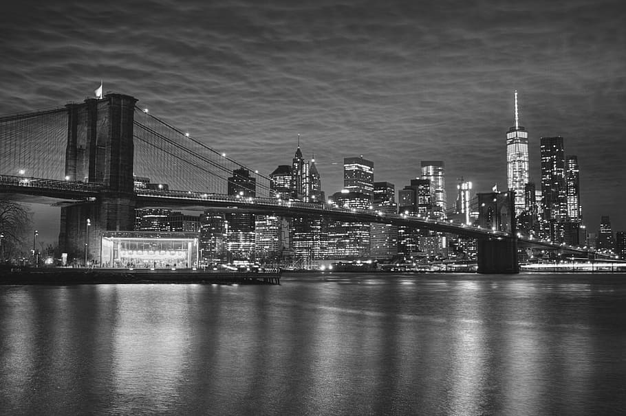 fotografia em escala de cinza, ponte de brooklyn, nova, york, nova york, nyc, brooklyn, cidade de nova york, cidade, manhattan