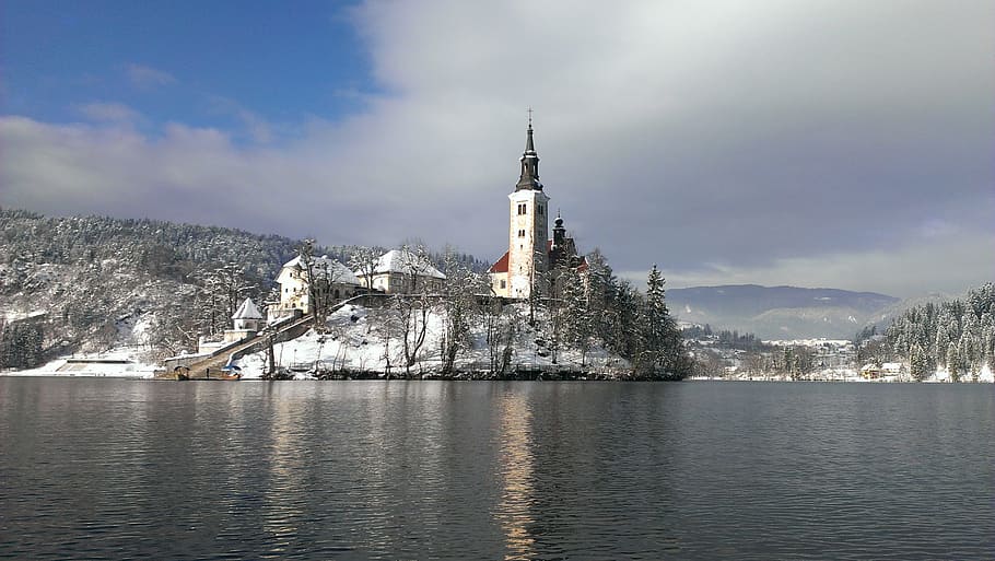 ブレッド湖, 湖, スロベニア, 城, 雰囲気, 魔法, 建築, 建造物, 建物外観, 水