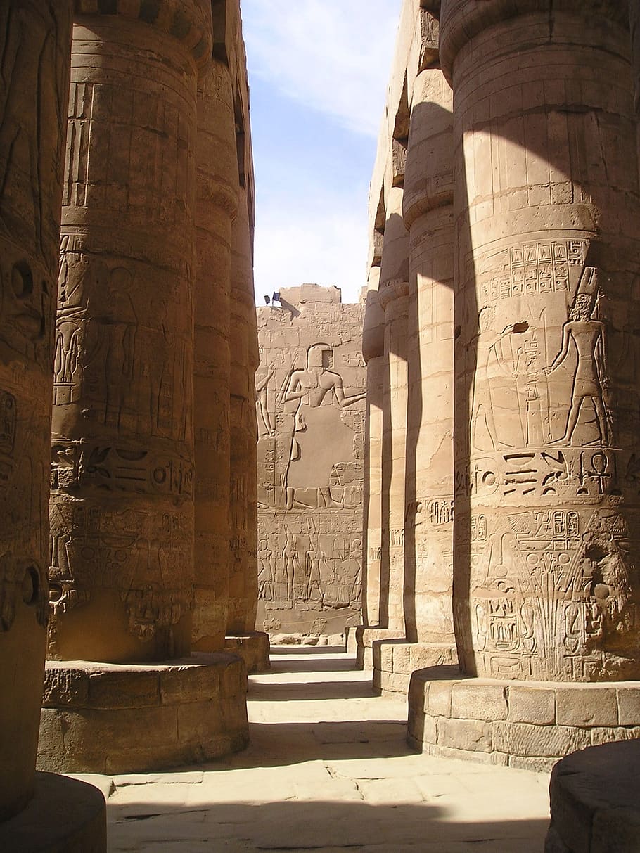 brown, concrete, pillars, egyptian calligraphy, Egypt, Luxor, Karnak, Columnar, 99, history