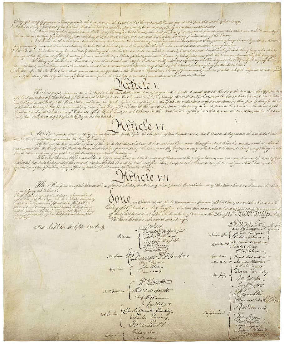 white printer paper, constitution, united states, usa, america, september 17 1787, federal republic, order, separation of powers, policy