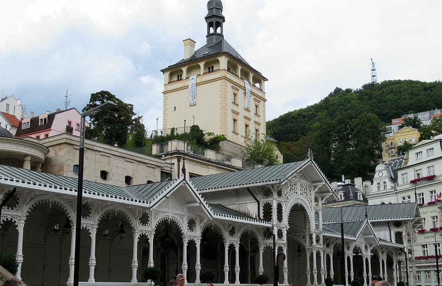 karlovy vary, gazebo, hill, tower, building exterior, architecture, built structure, building, sky, city