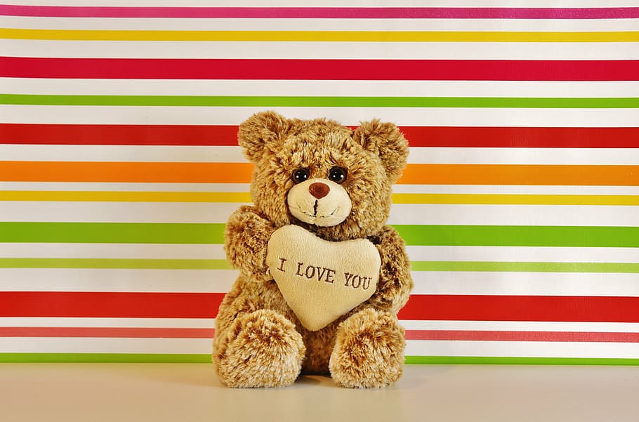 brown, bear, holding, heart, plush, toy, love, teddy, bears, cute