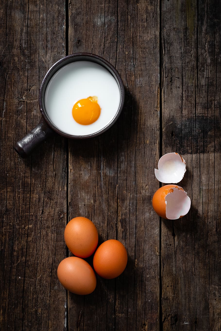 ovo, ovos, comida, proteína, colorido, cozinhar, mesa, madeira, quebrado, casca de ovo
