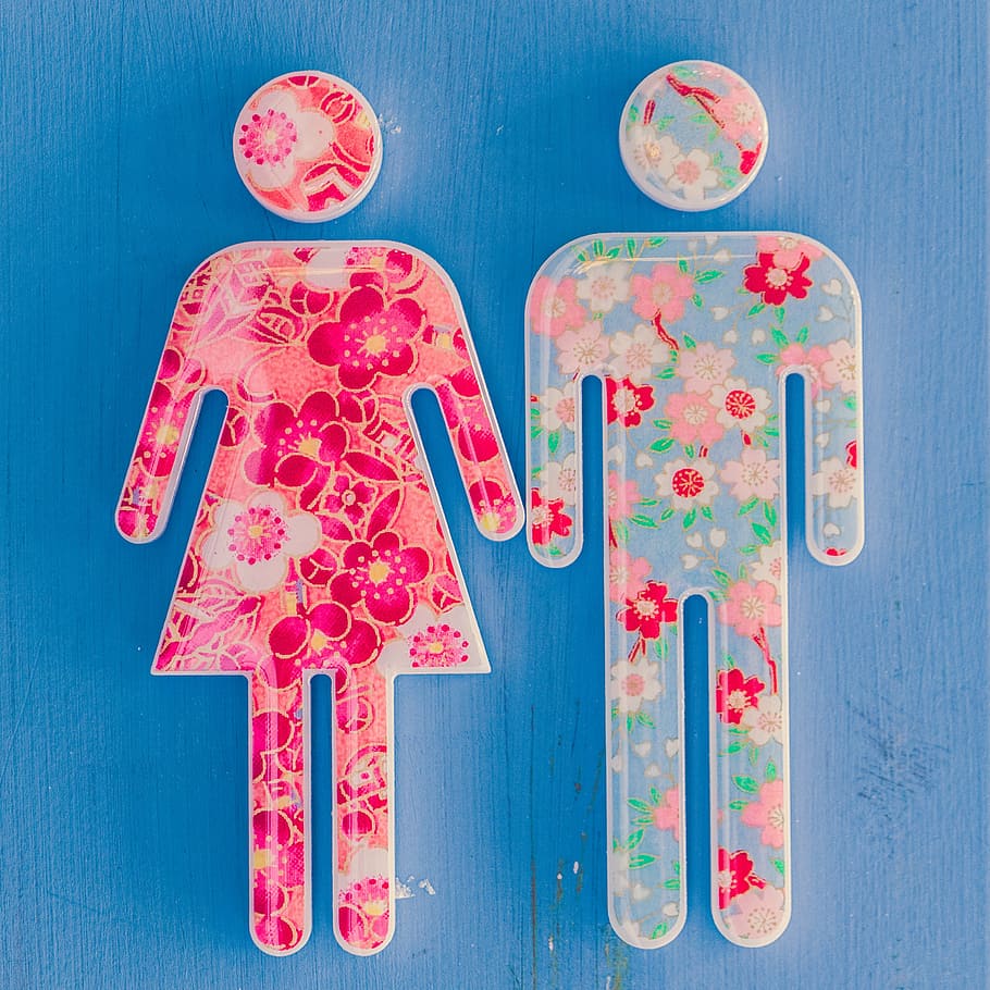 woman, man signage, bathroom, boy, girl, restroom, sign, washroom, blue background, colored background