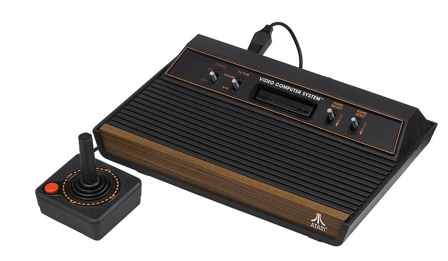 brown, black, atari, joystick, video game console, video game, play, toy, computer game, device