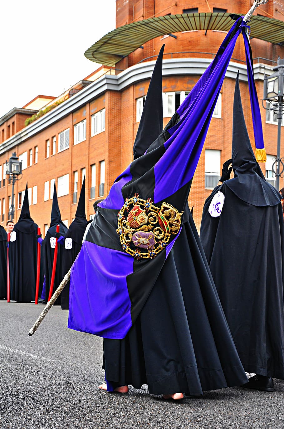 Easter, Seville, Andalusia, Spain, procession, brotherhood, sisterhood, nazarene, banner, logo