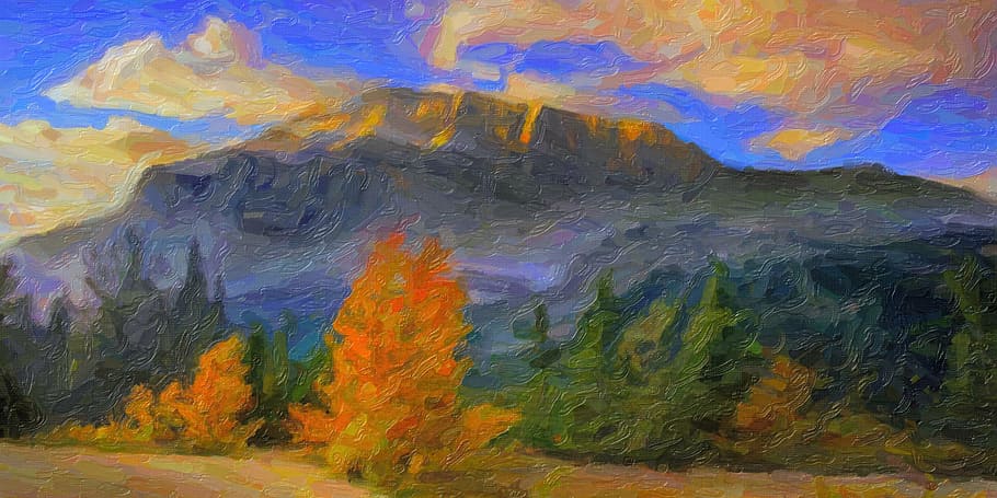 the scenery, oil painting, mountain, multi colored, art and craft, creativity, paint, paintings, abstract, painted