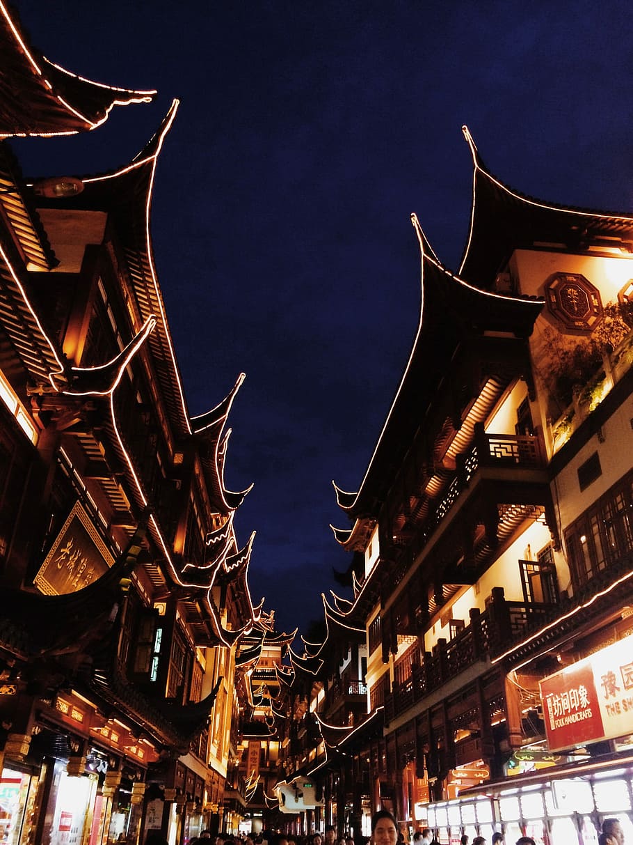 夜, 上海, 古い, 文化, 町, 中国, 文化の町, 写真, ライト, パブリックドメイン