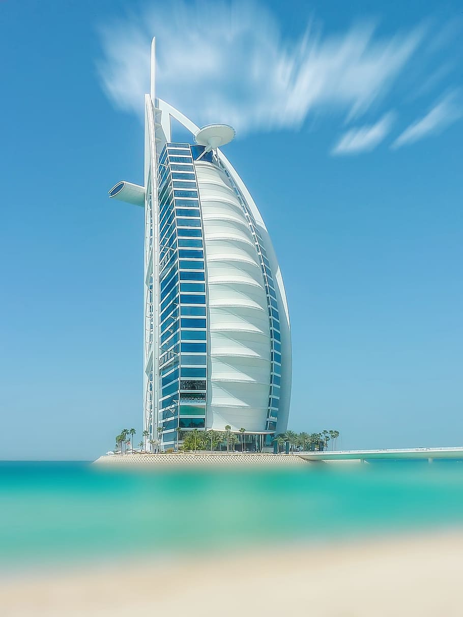 burj al arab, saudita, dubai, emirados árabes unidos, mar, praia, arquitetura, hotel dubai, longa exposição, recreação