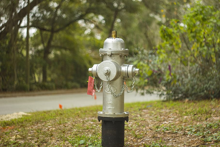 hydrant, silver, bokeh, fire, water, metal, equipment, emergency, safety, steel