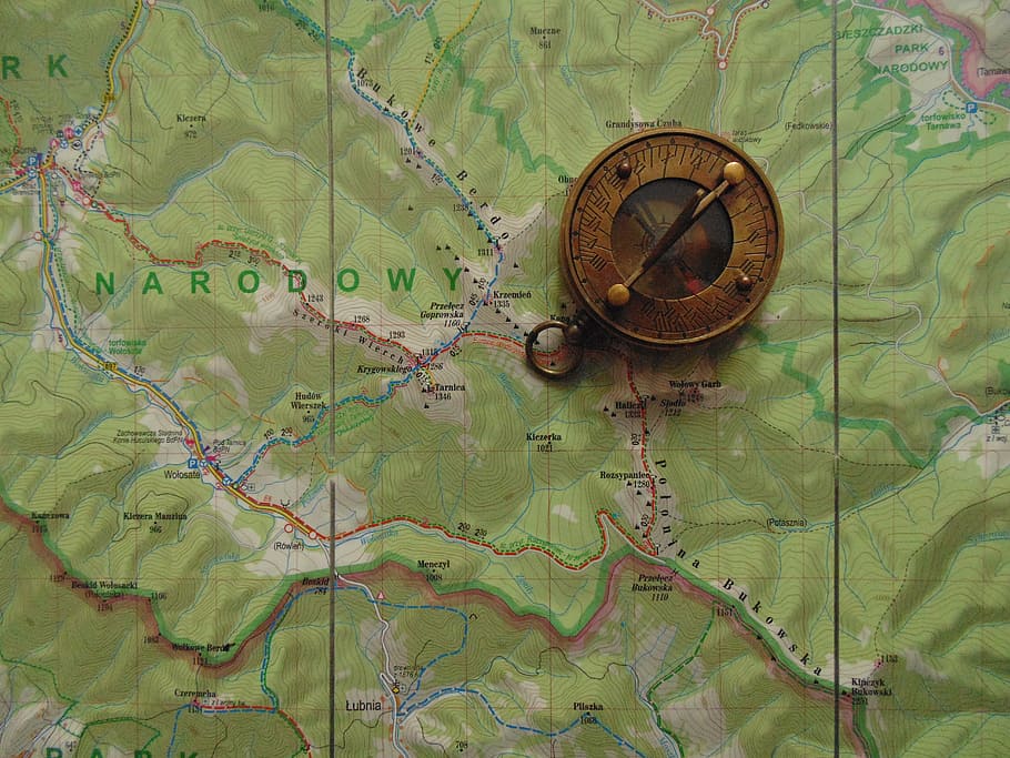 map, compass, travel, journey, geography, bieszczady, old, guidance, close-up, direction