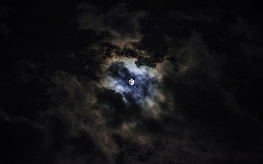 full moon, moon, nature, landscape, clouds, sky, dark, night, cloud - Sky, blue