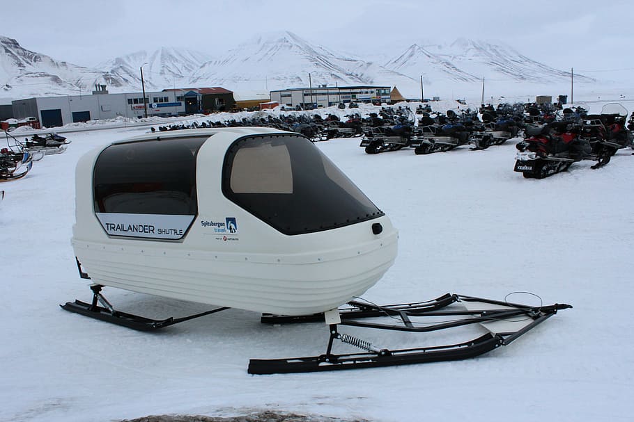 snowmobile, trailer, norway, svalbard, kids, transport, winter, arctic, snow, cold temperature