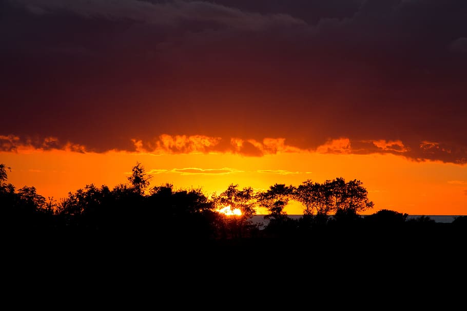 Sunset, Sol, Natural, Evening, sky, clouds, denmark, red, landscape, view