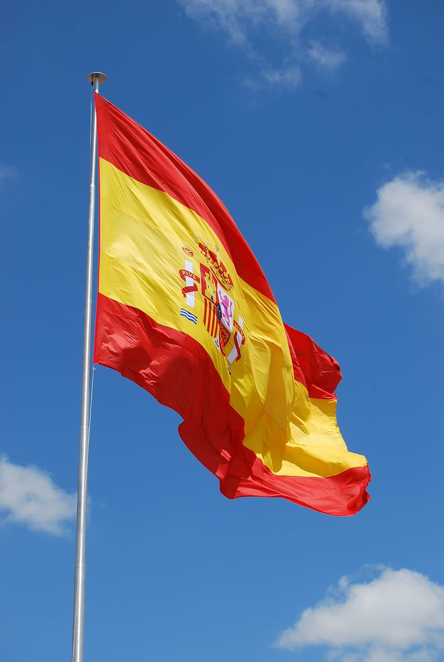spain flag, white, pole, daytime, spain, spanish, flag, country, patriotism, red