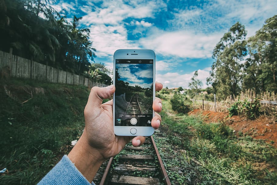 technology, gadgets, iphone, smartphone, mobile, nature, forests, trees, grass, train