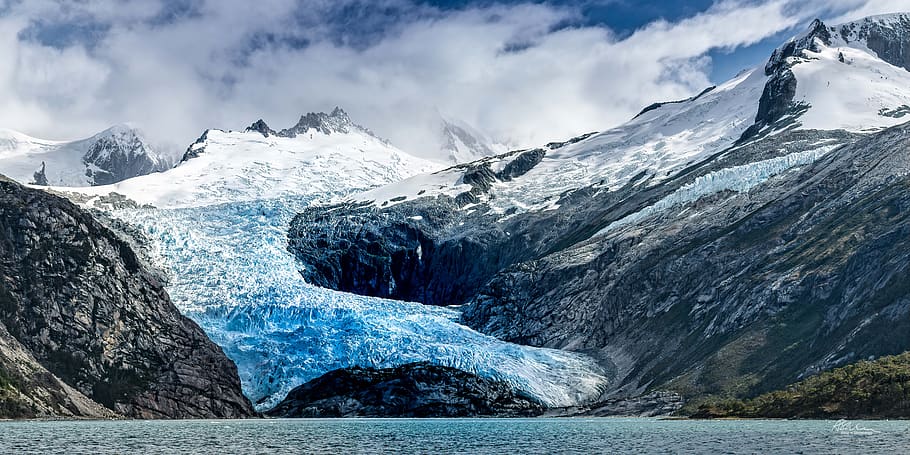 patagonia, chile, sudamérica, glaciar, montañas de hielo, andes, océano, nieve, temperatura fría, montaña