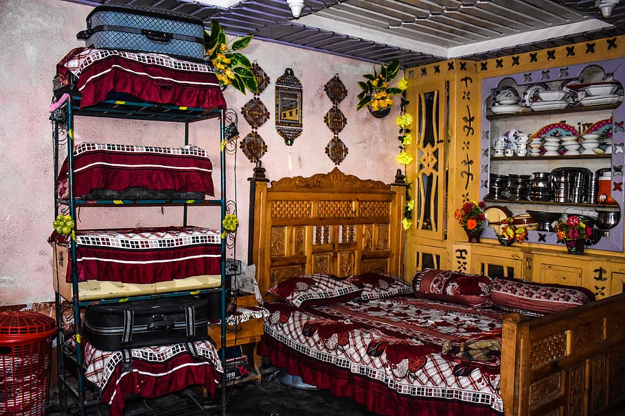 rural bedroom, rural culture, living in mountains, pakistan, village life, bedroom, rural, wood, craft, culture