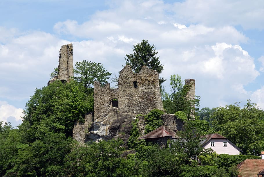 reruntuhan castle neck, passau, bavaria, kota tiga sungai, ilztal, Arsitektur, bangunan, Kastil, kehancuran, ilzschleife