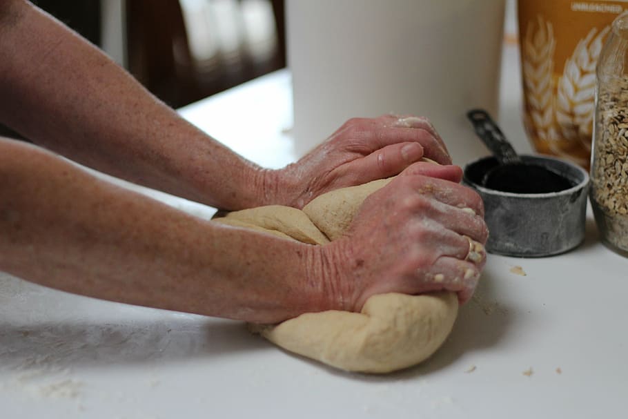 person, making, bread dough, bread, bake, homemade, cooking, wheat, organic, delicious