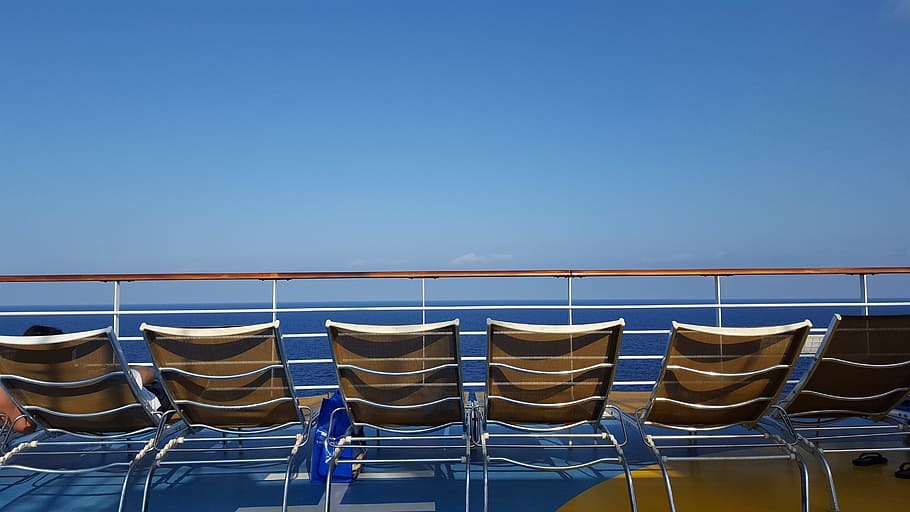mar, cielo, cielo azul, feriado, tumbonas, morgenstimmung, crucero, mediterráneo, vista, feriados