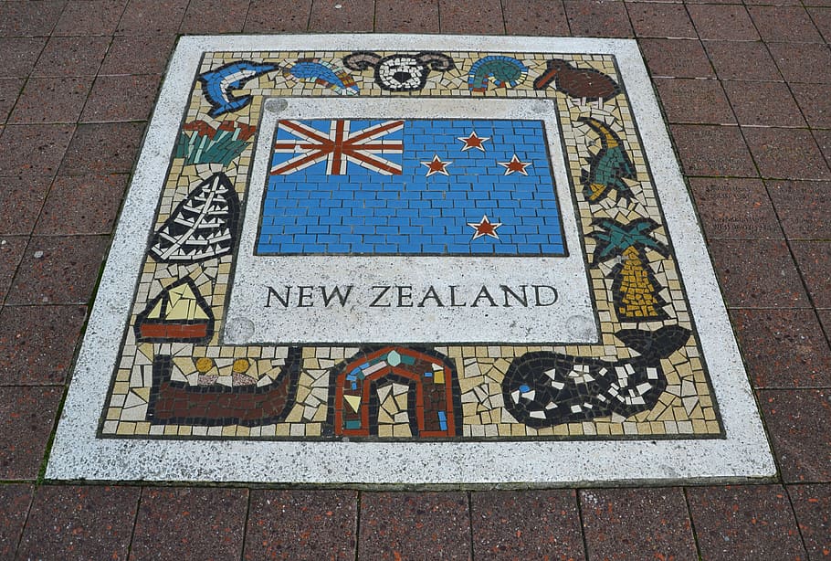 Azul, rojo, mosaico animal, nuevo, mosaico de Zelanda, Nueva Zelanda, emblema del equipo, bandera, rugby, icono