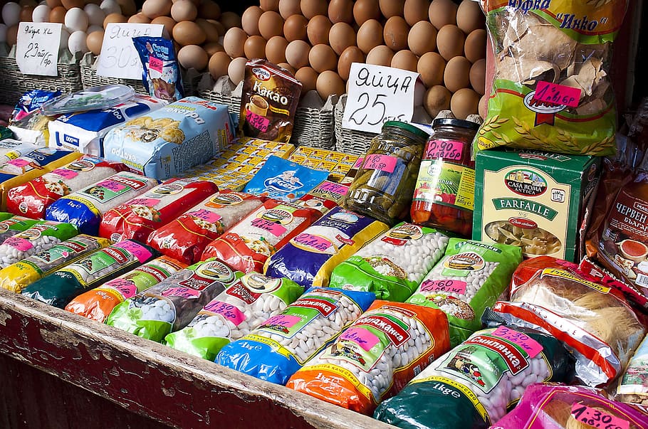 assorted-color, labeled, pack lot, market, goods, alimentari, pasta, rice, food, background