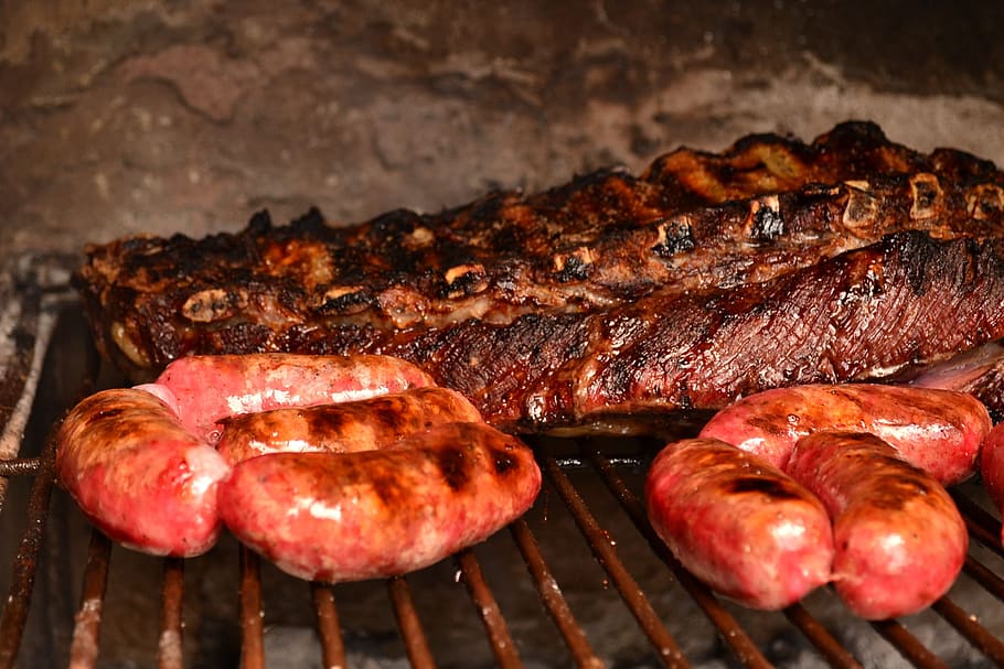 salsicha, ao lado, carne, grelha, carne de bovino, churrasco, carne argentina, angus, comida, grelhado