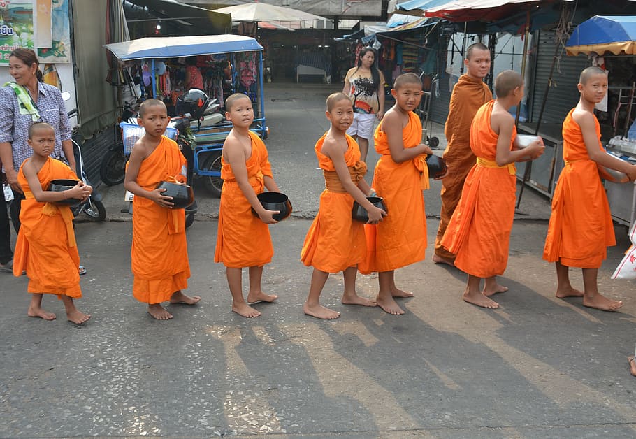 biksu anak, biksu, thailand, asia, agama buddha, buddha, muda, orang, pemula, budaya