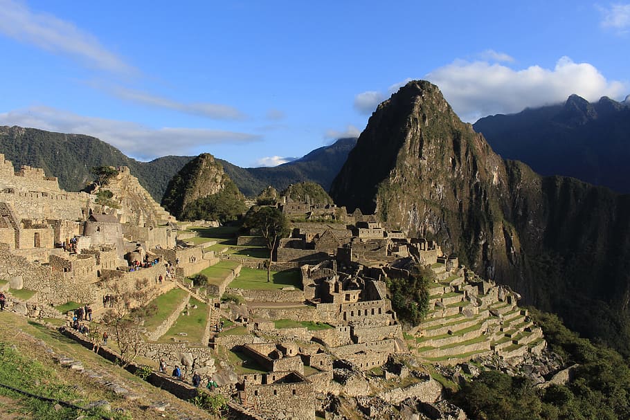 machu picchu, inca, ruins, andes, wayna picchu, mountains, sunrise, mountain peak, landscape, mountainside