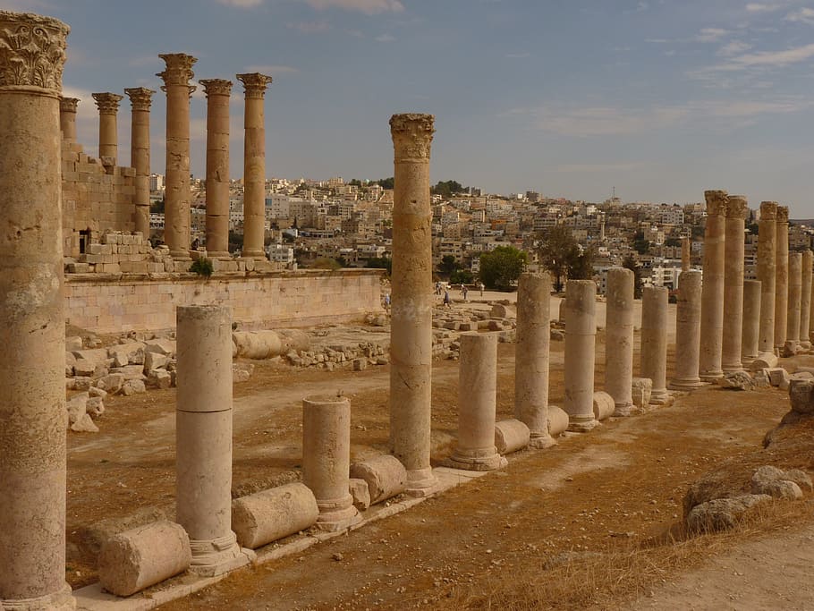beige, pillars, daytime, temple of artemis, gerasa, jerash, jordan, holiday, travel, middle east