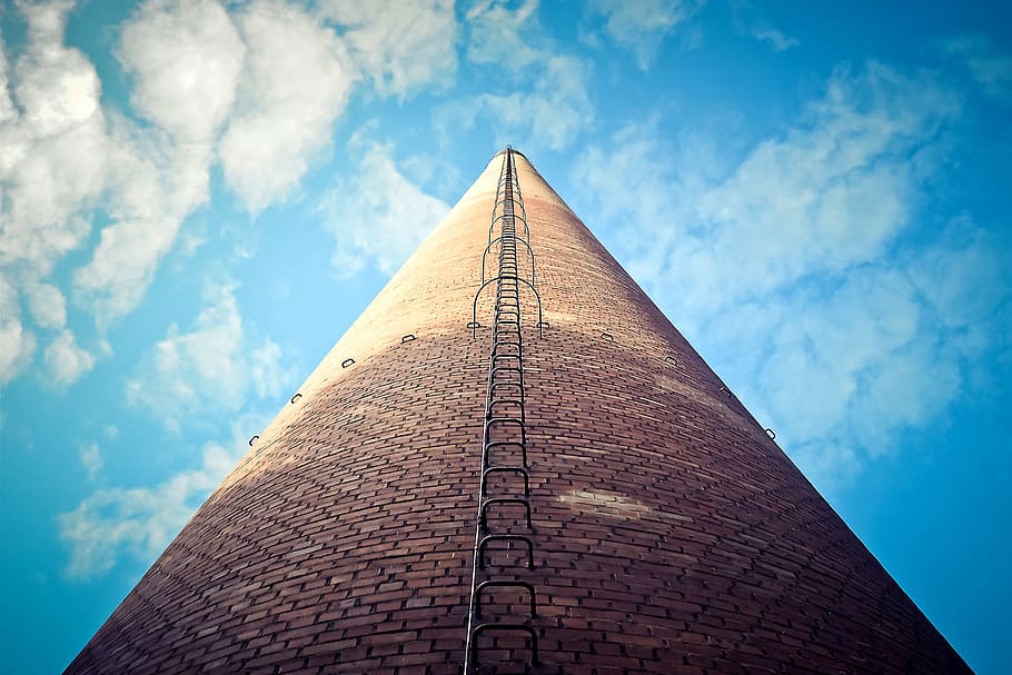 high-angle photo, brown, tower, stairs, daytime, chimney, building, coking plant, bill, leave