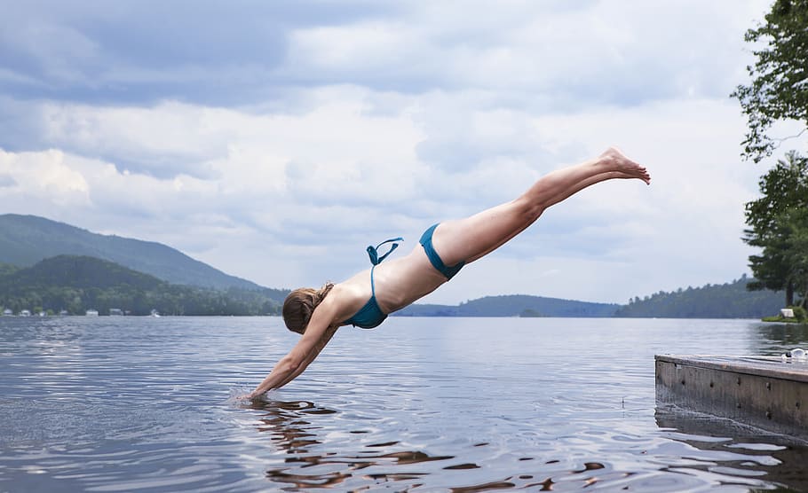 diver, river, water, diving, nature, lake, swimmer, active, person, jump