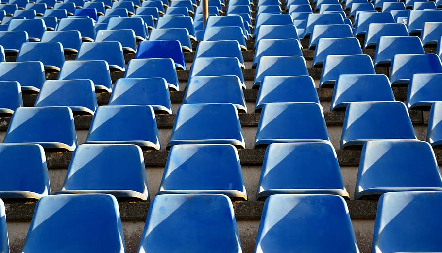 blue plastic chairs, grandstand, sit, seats, sport, series, bucket seats, auditorium, empty, perspective