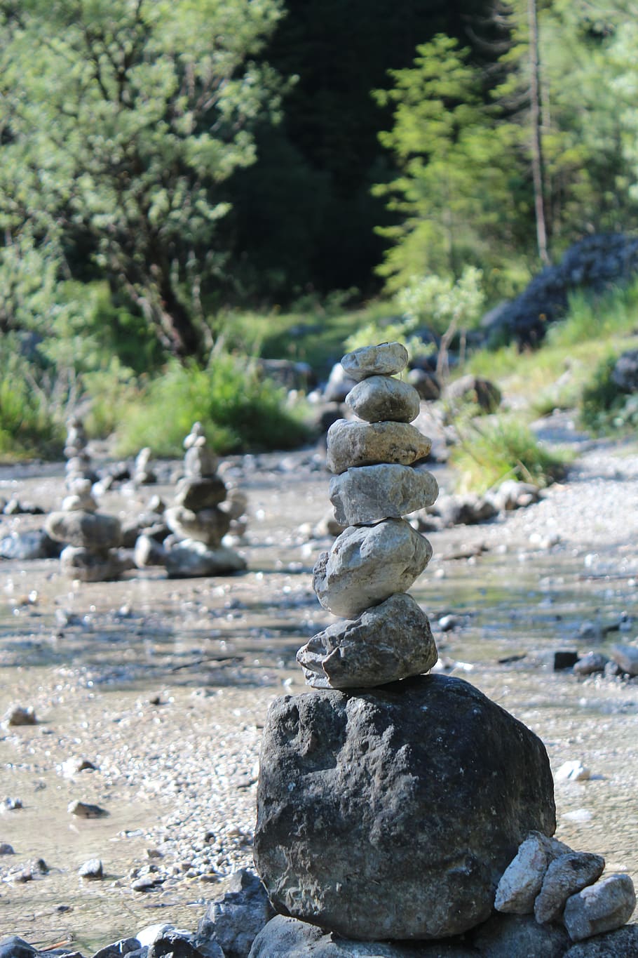 stones, stone tower, stone, cairn, tower, stacked together, turret, rest, balance, hike