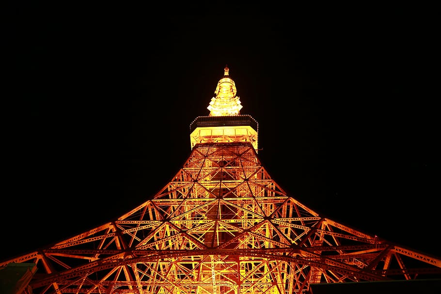 low, angle photography, eiffel tower, paris, travel, mark, japan, tokyo Tower, famous Place, tokyo Prefecture