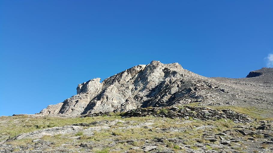Rocciamelone, Arriba, Montañas, Cumbre, Alpes, Piemonte, cielo, rocas, pastos, azul
