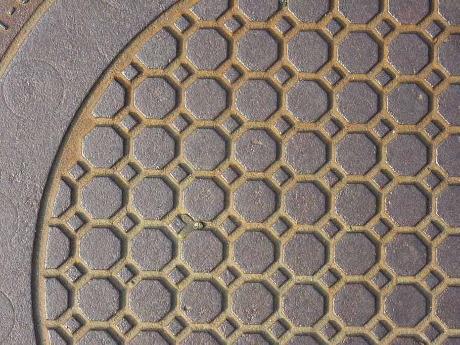 manhole cover, cast iron, octagons, circle, geometry, iron, metal, hard, texture, pattern