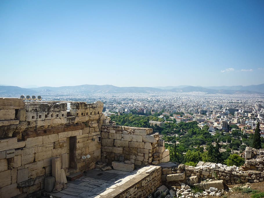 akropolis, atenas, grécia, vigia, vista, cidade, arquitetura, estrutura construída, céu, exterior do edifício