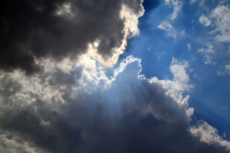 Free download | clouds, sky, miracle, blue, radiating, light, darkness ...