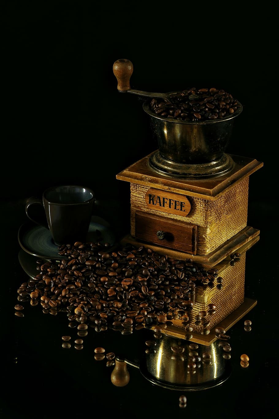 コーヒー豆, 横, 黒, セラミック, ティーカップ, ヴィンテージ, マニュアル, コーヒー醸造者, コーヒー, カップ