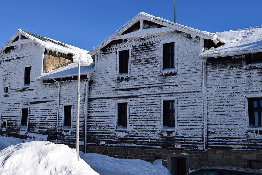 Winter Cottage Snow House Nature Rural Log Cabin Mountains