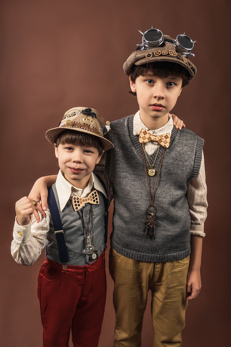 kids, boys, brothers, family, retro, vintage, costumes, rogues, researchers, travelers