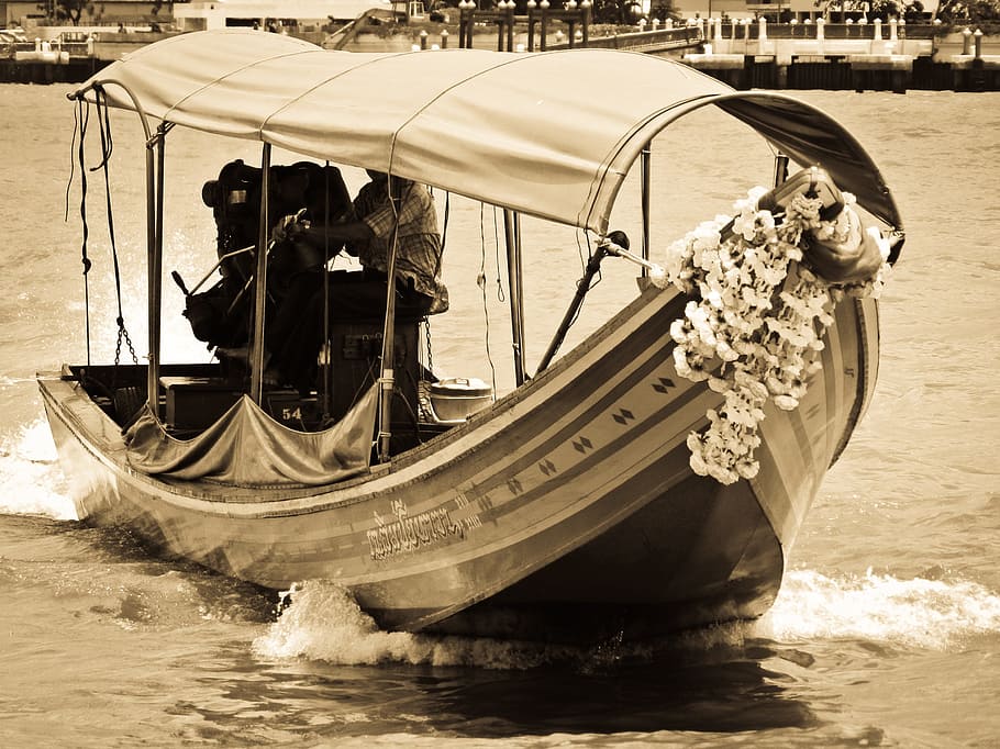 beige, black, boat photo, bangkok, thailand, river, ship, boat, cruise, nostalgic color
