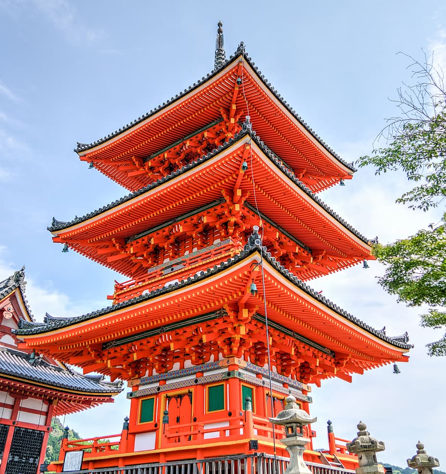 merah pagoda 3 lantai, kuil sensō-ji, jepang, kyoto, tengara, pariwisata, asia, perjalanan, budaya, terkenal