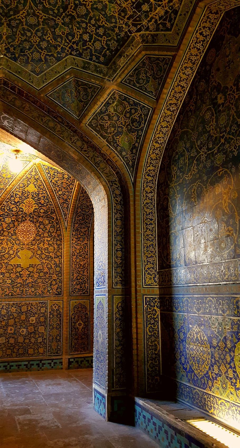 Irán, Isfahan, mezquita, lugar histórico, arte persa, arte, diseño persa, cálido, amarillo, arquitectura