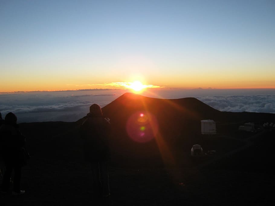 Sunset, Mauna Kea, Hawaii, clouds, mountains, public domain, United ...
