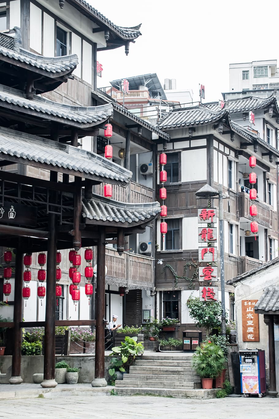 summer, small town, cyberpunk, small fresh, ins wind, small chengdu, han culture, antique architecture, japanese, city