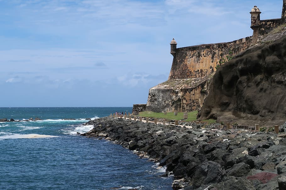 puerto rico, san juan, fort, sea, water, sky, built structure, architecture, building exterior, nature